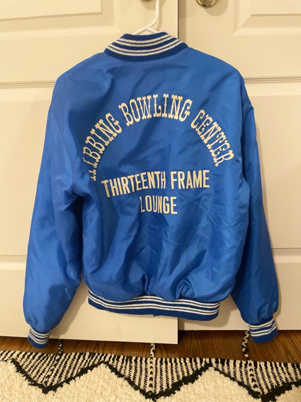 Thirteenth Frame Lounge Blue Satin vintage Bowling Jacket